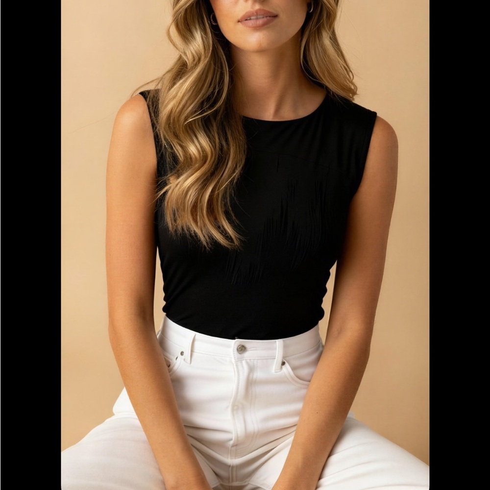 Gucci Sleeveless Stretch Silk Knit Top SZ XS Woman’s Tank Shirt Black Waterfall - Picture 4 of 10